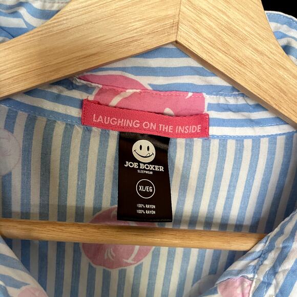 Joe Boxer Sleepwear women's XL rayon short sleeved button down blue smiley face - Picture 3 of 6